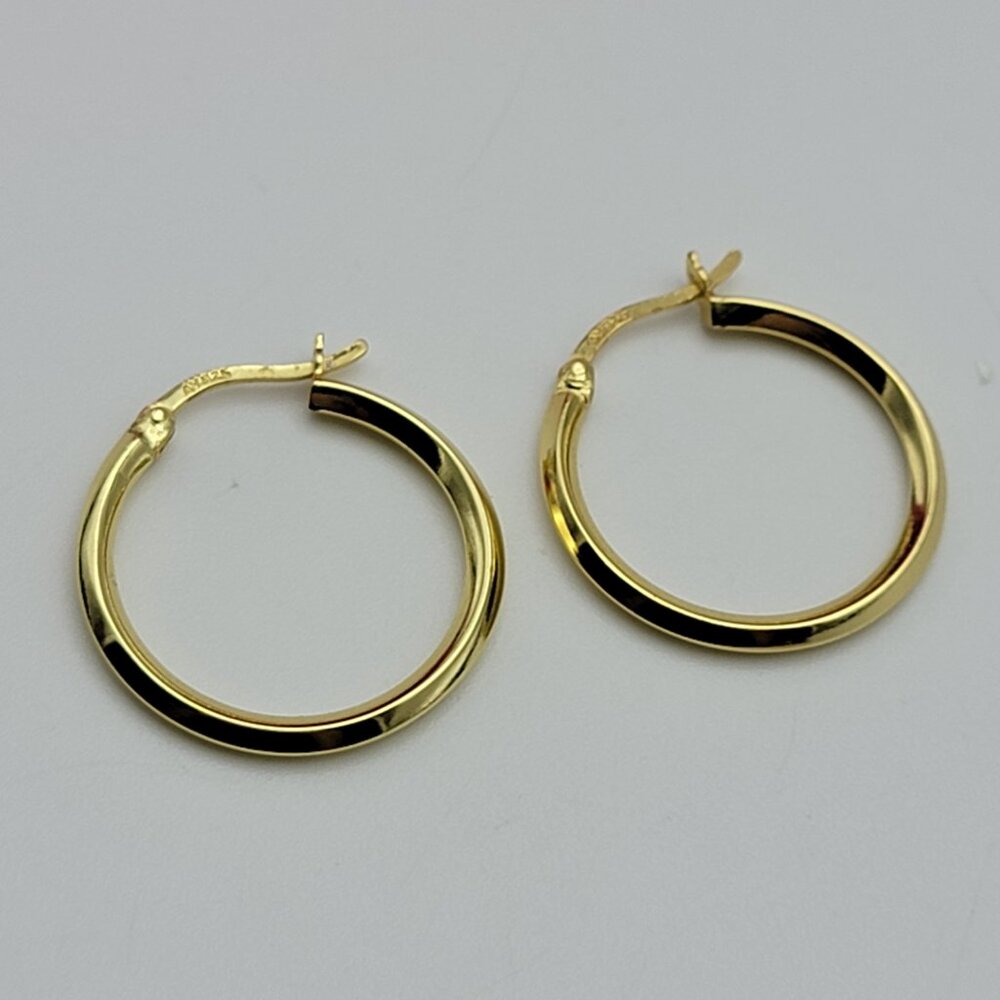 AV 925 Sterling Silver Gold Vermeil Hoop Earrings 26mm Latch-Back Lever-Back - Picture 4 of 8